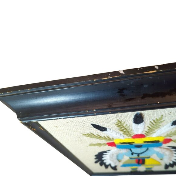 Vintage Kachina Doll Eagle Crewel Embroidery Wall Art Handcrafted Framed - Picture 8 of 9